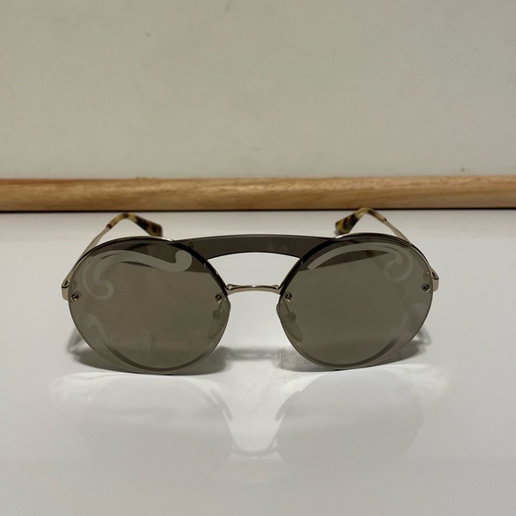 PRADA Sunglasses- 65TS Pale Gold Frame Unique Silver Mirror Lens - Picture 2 of 9